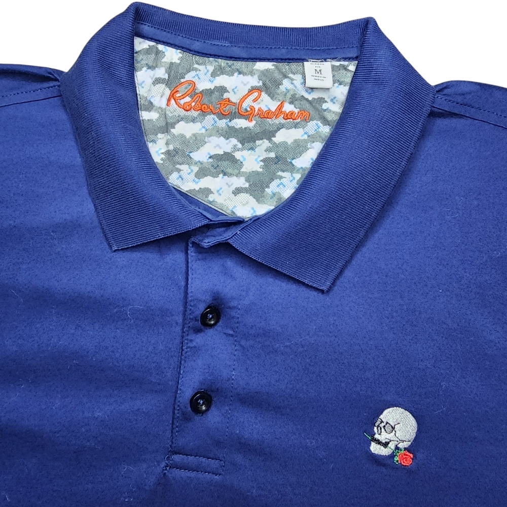 Robert Graham Mens Medium Navy Blue‎ Skull Short Sleeve Polo Shirt
